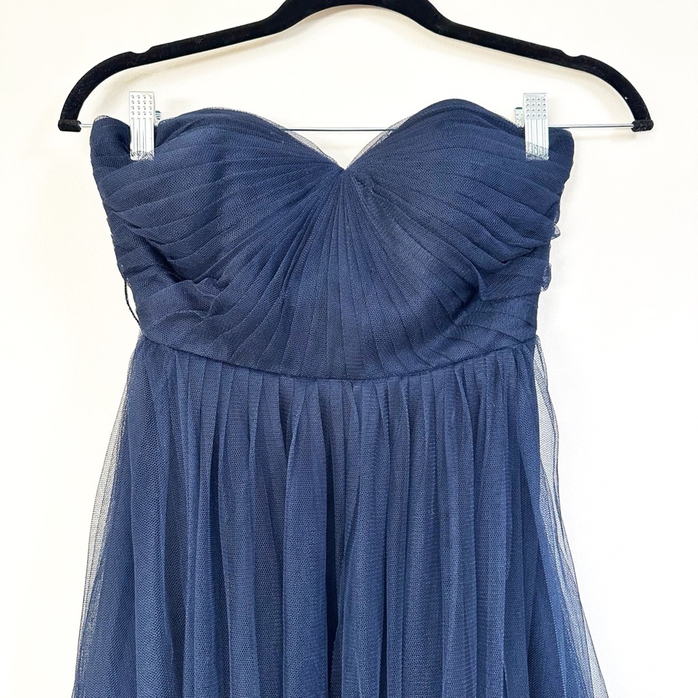Jenny Yoo Strapless Tulle Tea Length Dress in Navy Size 0 - Picture 2 of 7